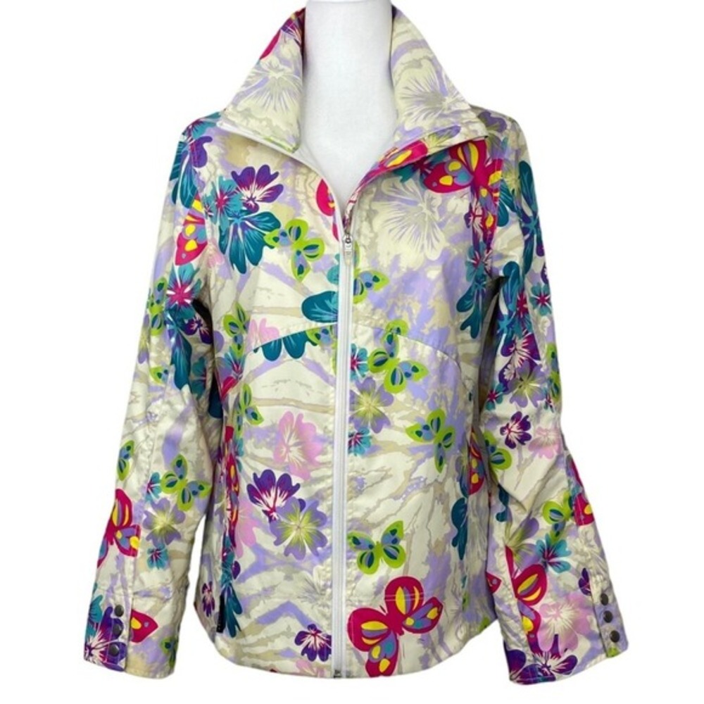 Obermeyer Womens Floral Butterfly Windshirt Jacket Multi Color Full Zip Small